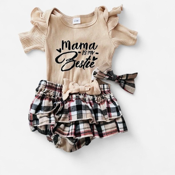 SHEIN Tan and Plaid mama is my bestie Matching Set - Picture 1 of 3
